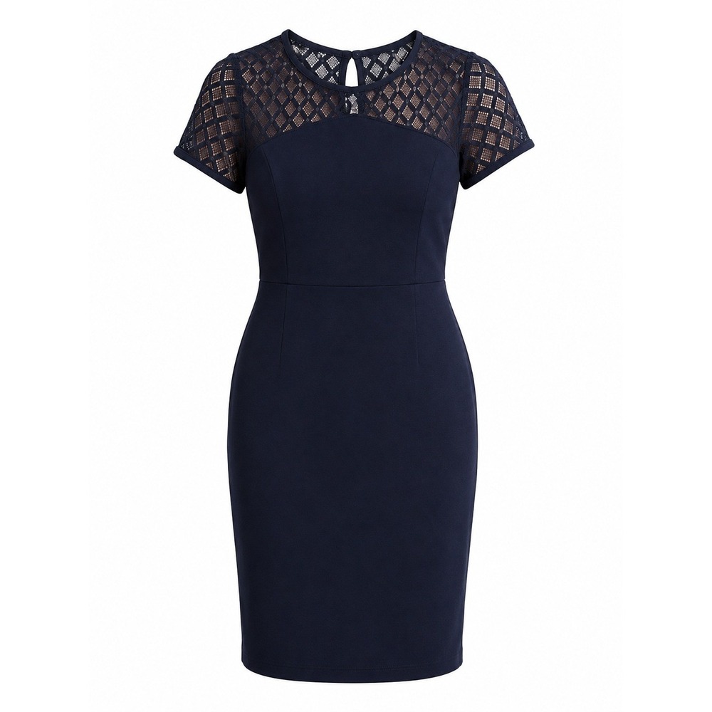 Banana Republic Navy Blue Lace Yoke Sheath Dress 2P Petite‎ NWT